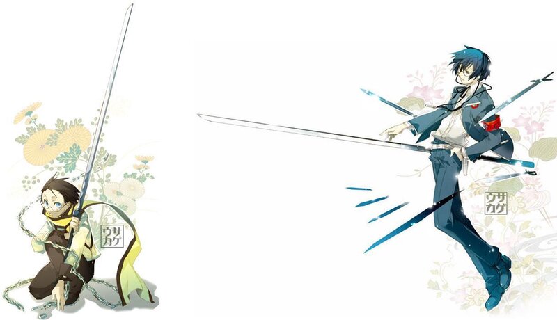 Two Anime Characters with Swords — Blue