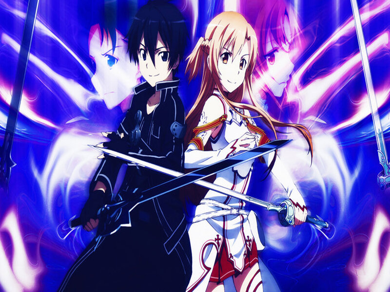 Two Anime Characters with Swords — Purple, Dramatic, Anime Art
