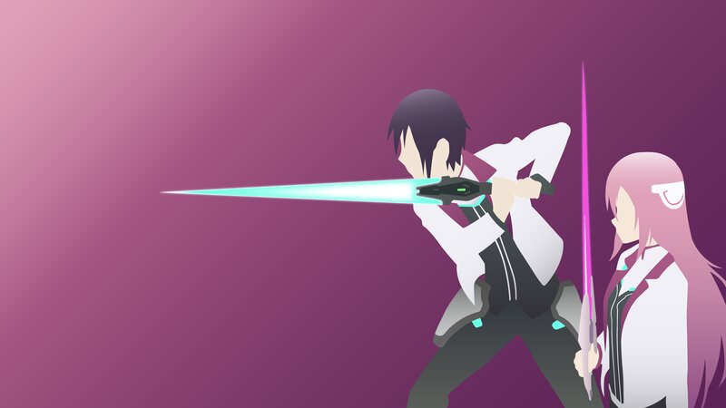 Two Anime Characters with Swords — Purple, Dramatic, Digital Art