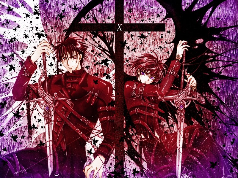 Two Anime Characters with Swords — Purple