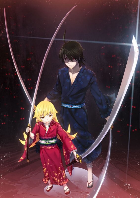 Two Anime Characters with Swords — Red, Dramatic, Night