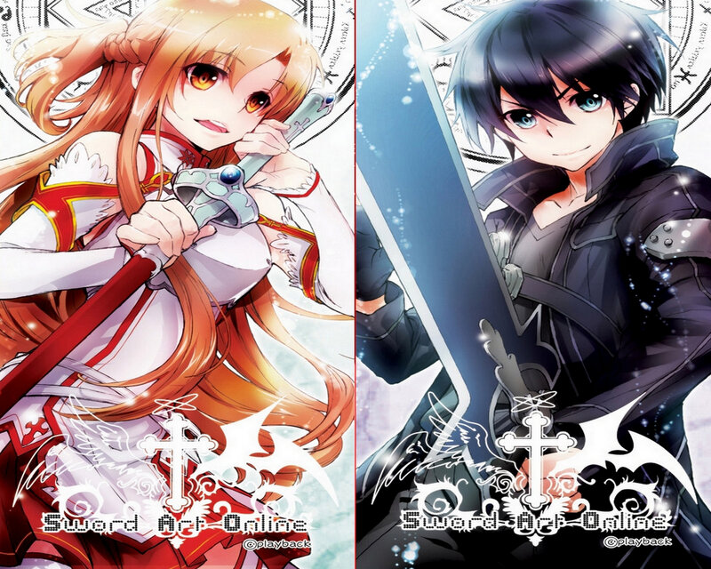 Two Anime Characters with Swords — White