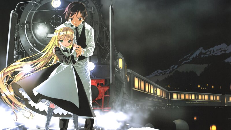 Two Anime Characters with Train