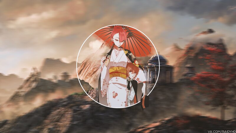 Two Anime Characters with Umbrella
