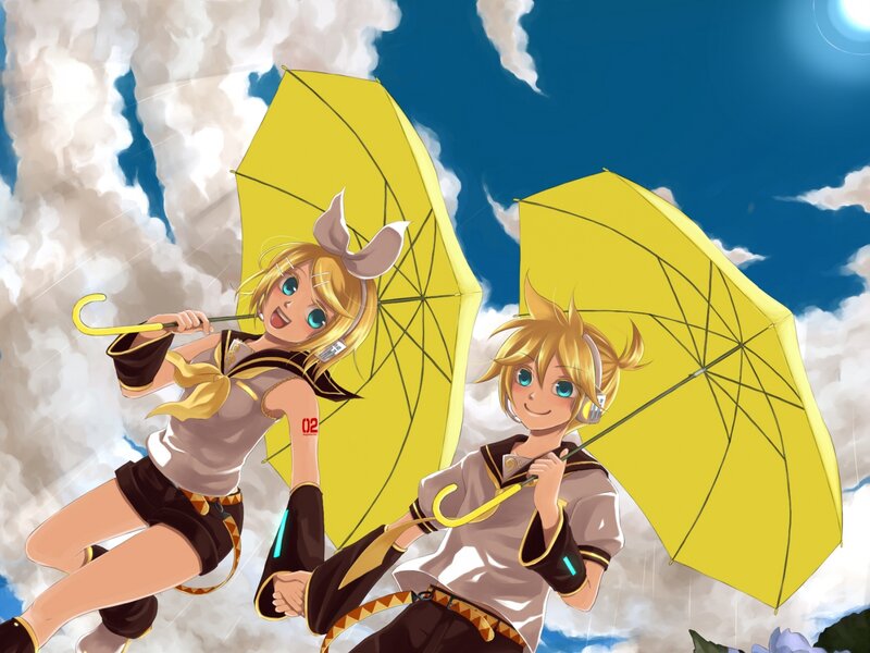 Two Anime Characters with Umbrellas