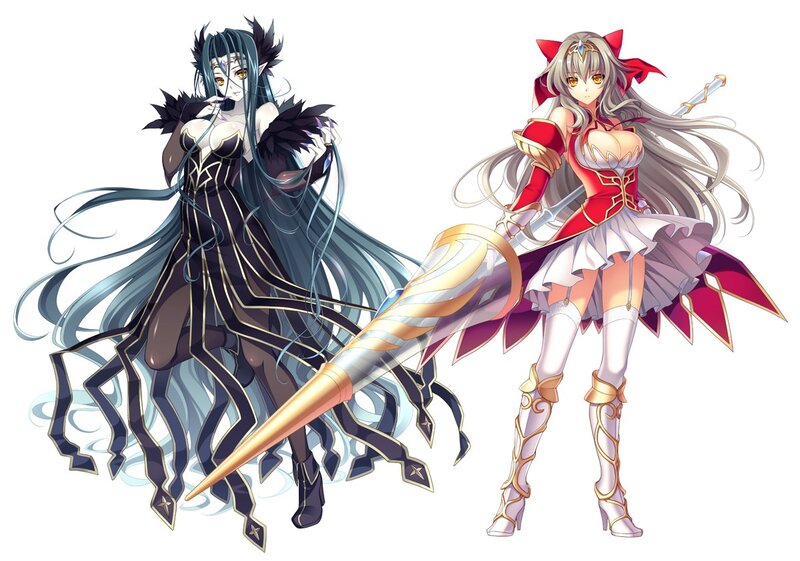 Two anime characters with weapons