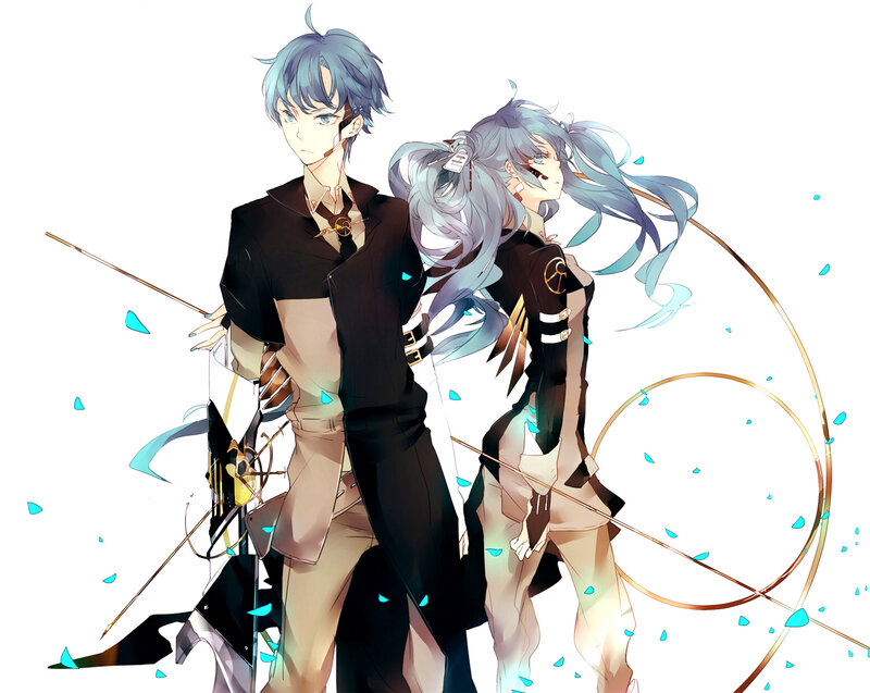 two anime characters with weapons