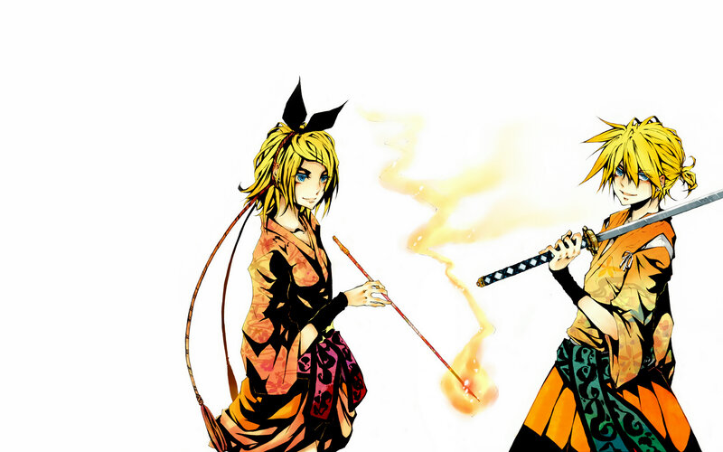 two anime characters with weapons