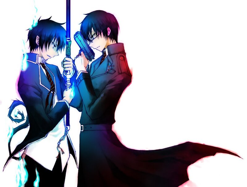 Two anime characters with weapons