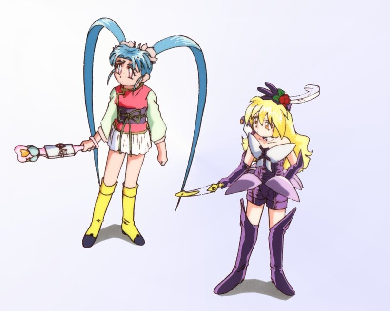 Two anime characters with weapons
