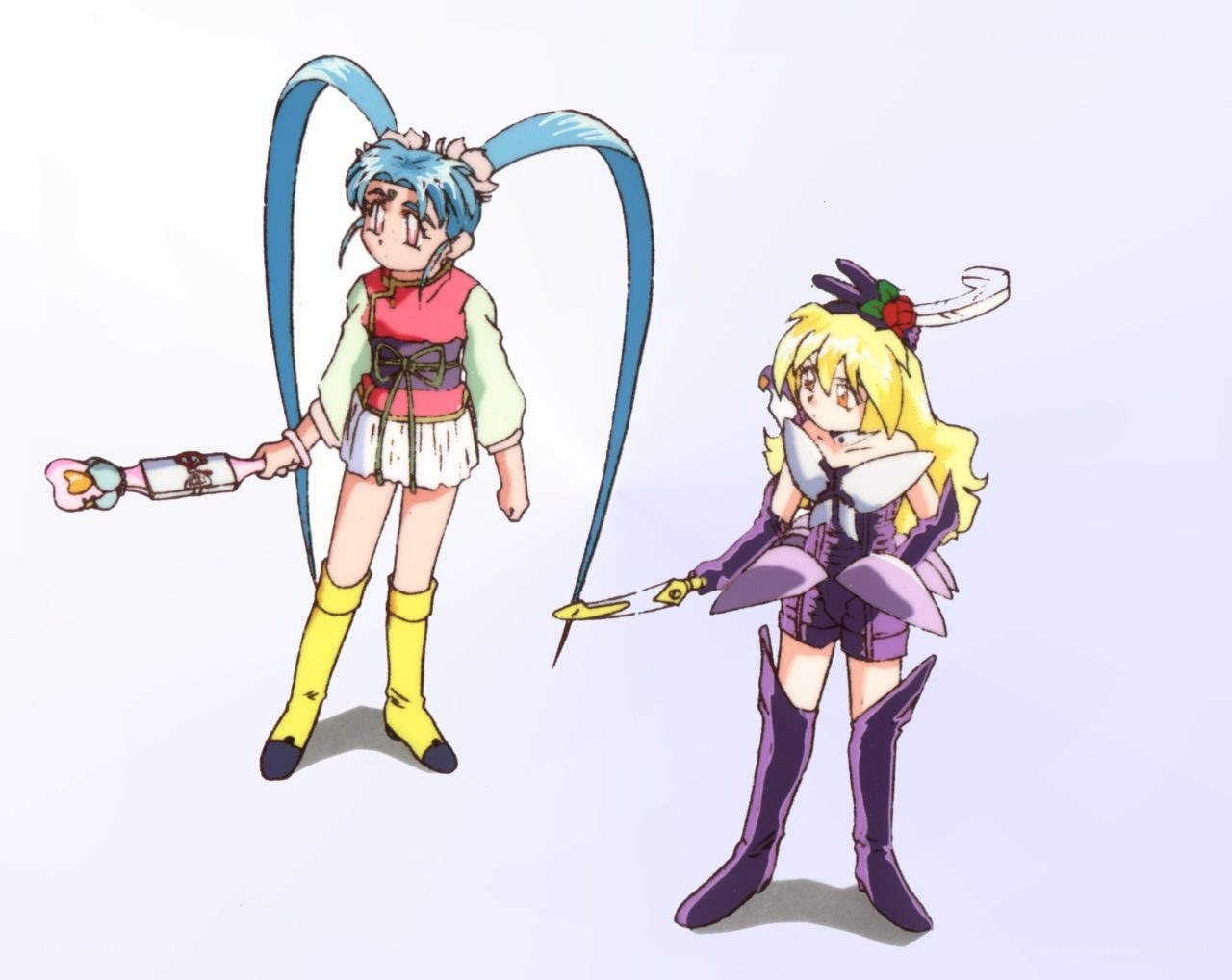 Two anime characters with weapons