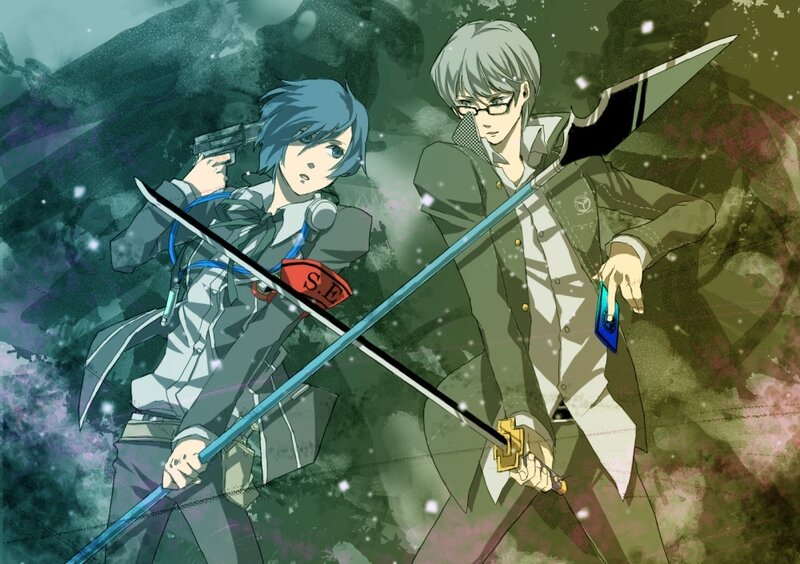 Two Anime Characters with Weapons — Green