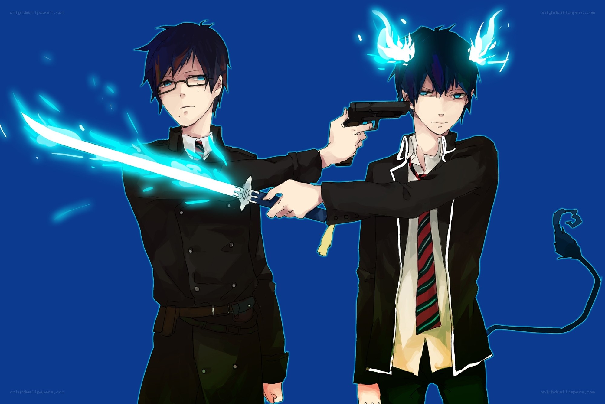 Two anime characters with weapons