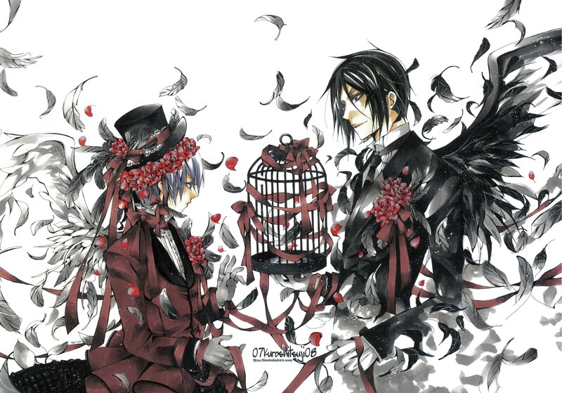 Two Anime Characters with Wings — Black, Dramatic