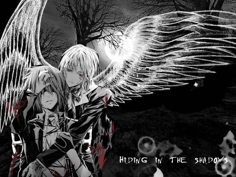 Two Anime Characters with Wings — Black