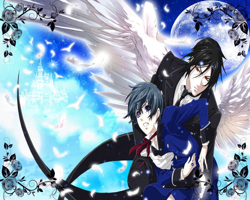 Two Anime Characters with Wings — Blue, Dramatic, Night