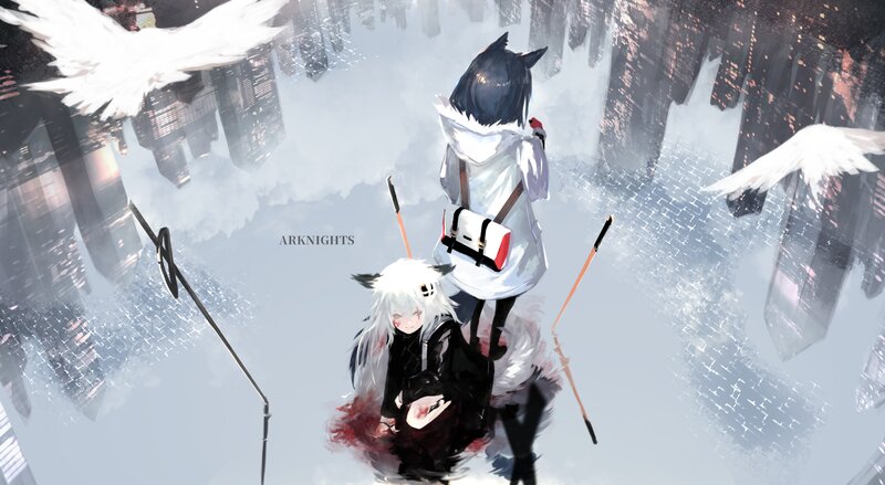 Two Anime Characters with Wings — White, Dramatic, Night