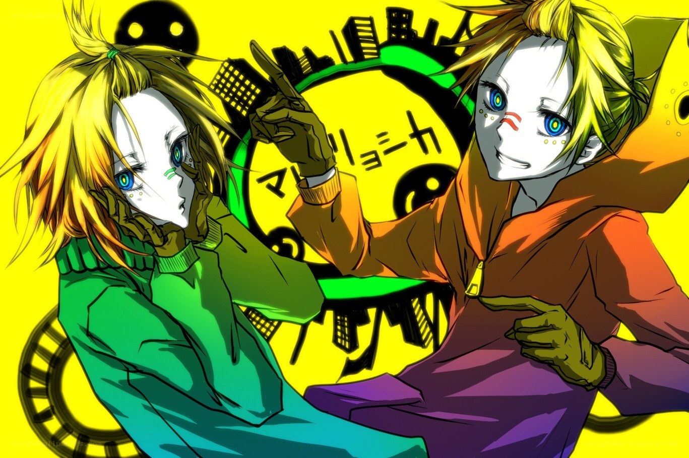 Two anime characters with yellow hair