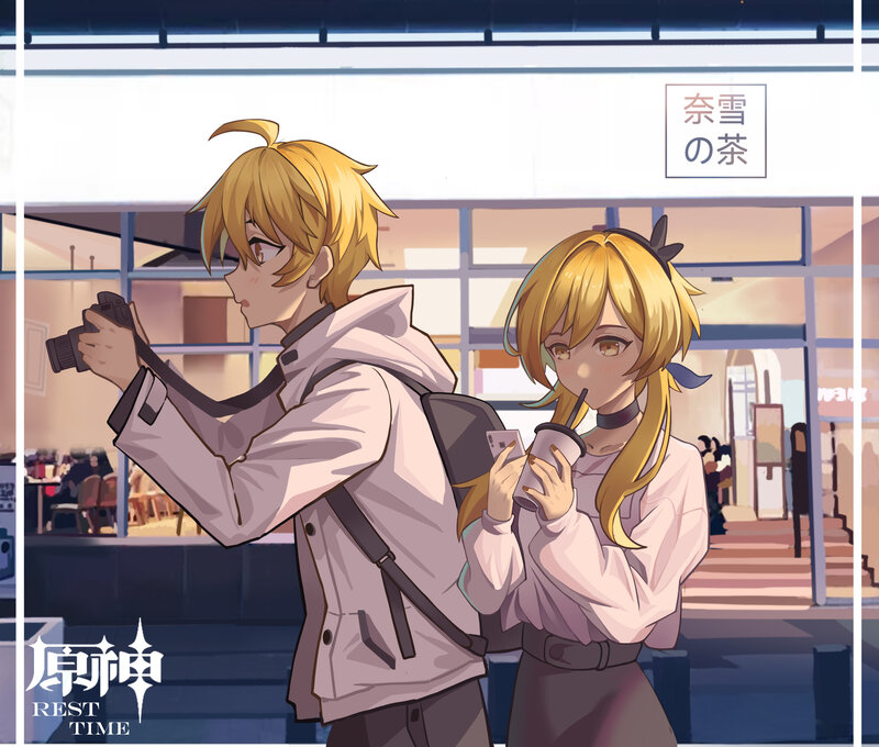 Two Anime Characters — Yellow, Calm, Afternoon, Camera