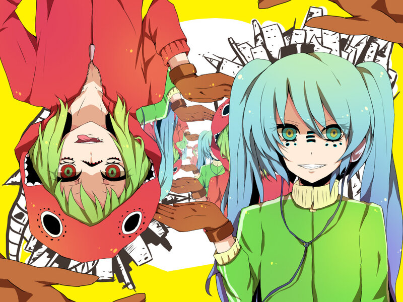 Two Anime Characters — Yellow, Chaotic, Green Hair, Blue Hair