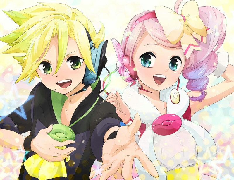 Two Anime Characters — Yellow, Cheerful, Headphones, Microphone