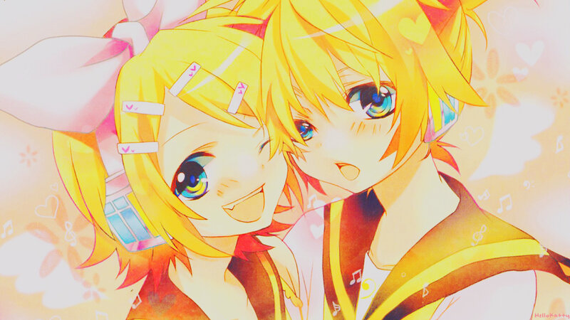Two Anime Characters — Yellow, Cheerful, Hearts