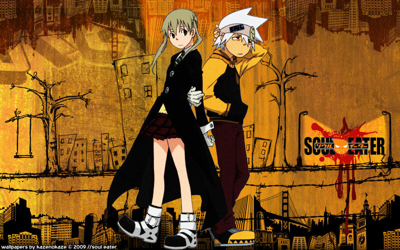 Two Anime Characters — Yellow, Dramatic, Cityscape