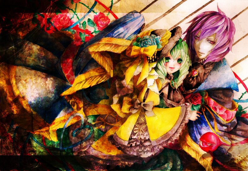 Two Anime Characters — Yellow, Dramatic, Digital Art, Flowers