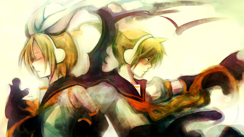 Two Anime Characters — Yellow, Dramatic, Digital Art, Headphones