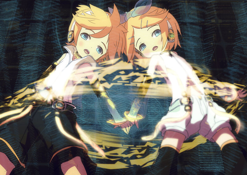 Two Anime Characters — Yellow, Dramatic, Digital Art, Light Effects