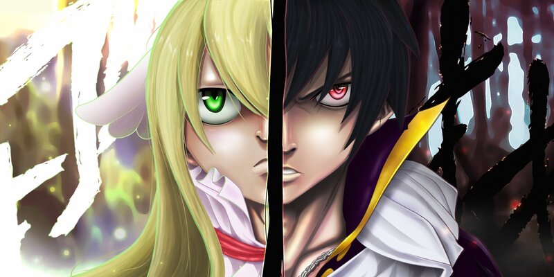 Two Anime Characters — Yellow, Dramatic, Green Eyes