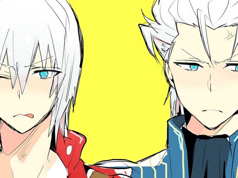 Two Anime Characters — Yellow, Dramatic, Manga, White Hair