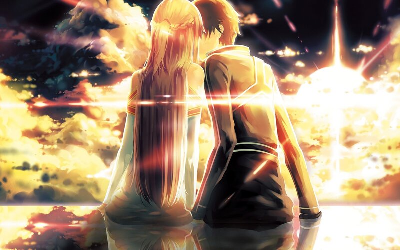 Two Anime Characters — Yellow, Dramatic, Night, Couple