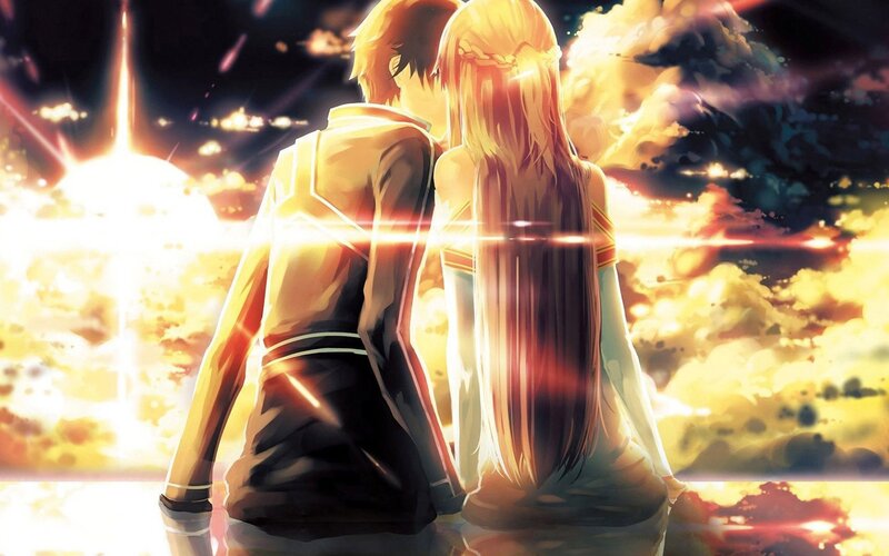 Two Anime Characters — Yellow, Dramatic, Night, Explosion, Back View