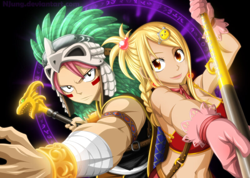 Two Anime Characters — Yellow, Dramatic, Night, Magic Circle