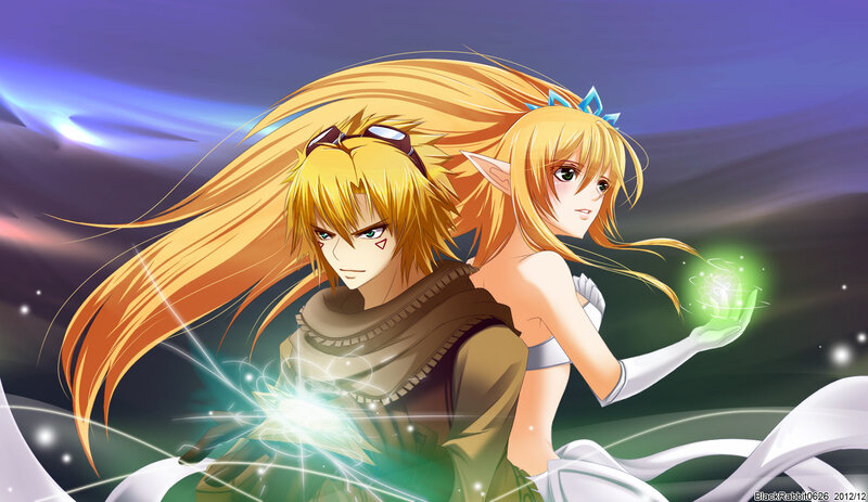 Two Anime Characters — Yellow, Dramatic, Night, Magic