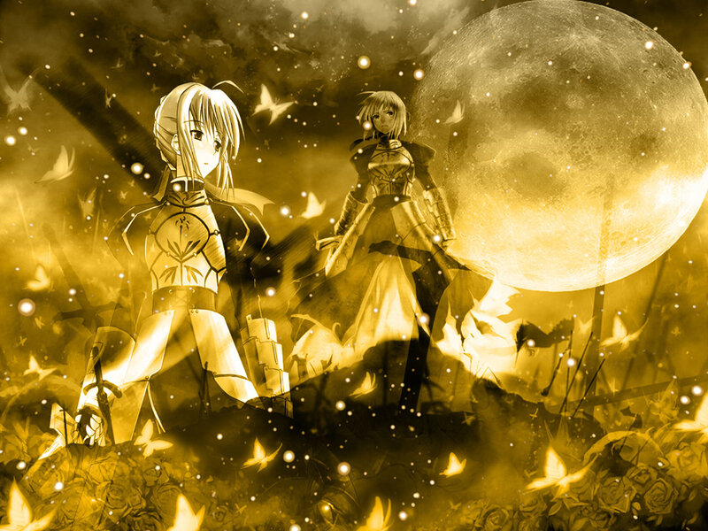 Two Anime Characters — Yellow, Dramatic, Night, Moon