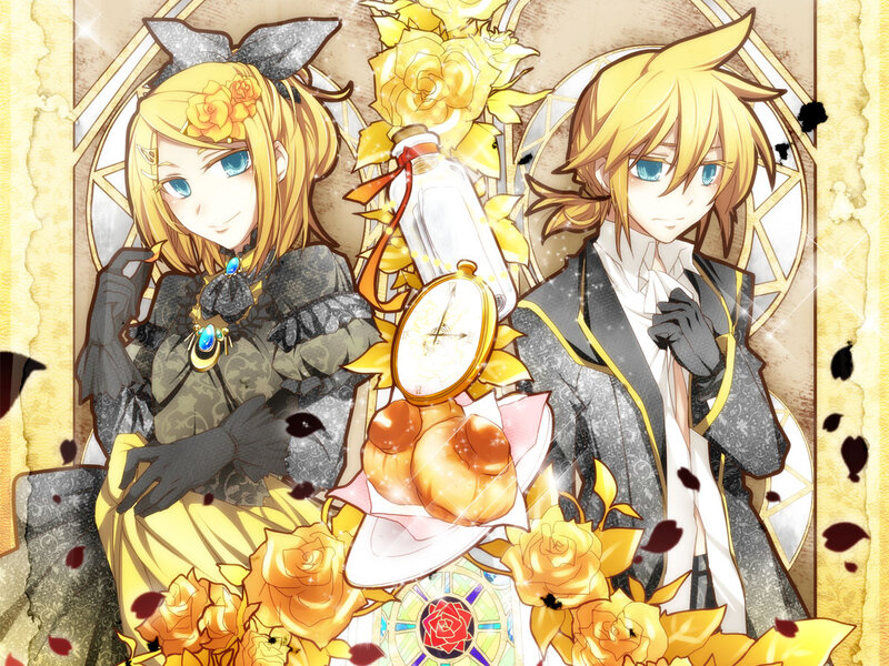 Two Anime Characters — Yellow, Dramatic, Roses, Clock