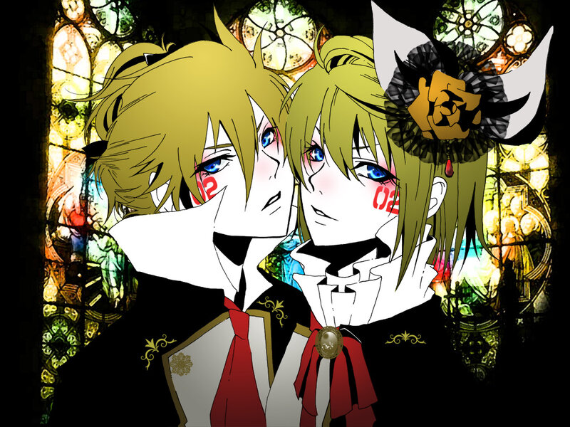 Two Anime Characters — Yellow, Dramatic, Stained Glass