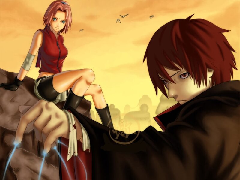 Two Anime Characters — Yellow, Dramatic, Sunset, Birds