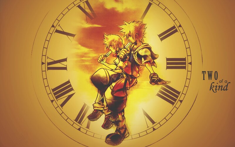 Two Anime Characters — Yellow, Dramatic, Sunset, Clock Face