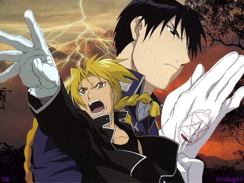 Two Anime Characters — Yellow, Dramatic, Sunset, Lightning