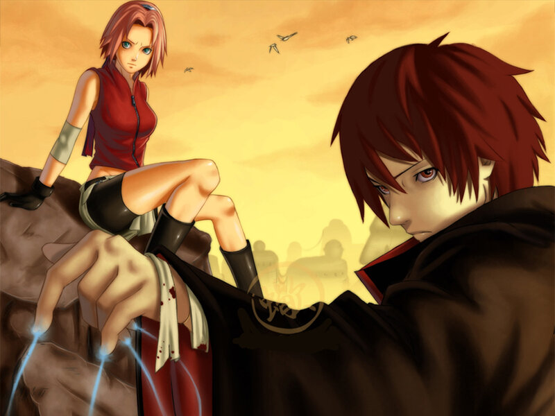 Two Anime Characters — Yellow, Dramatic, Sunset, Sakura Haruno