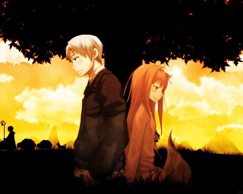 Two Anime Characters — Yellow, Dramatic, Sunset, Tree