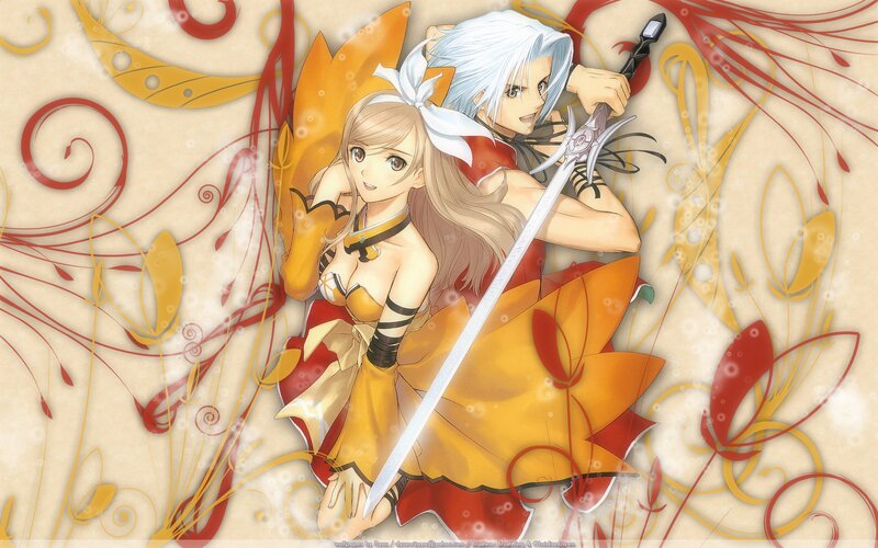 Two Anime Characters — Yellow, Dramatic, Sword, Dress