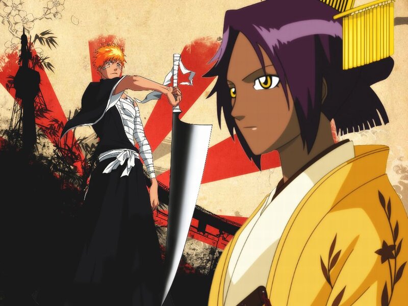 Two Anime Characters — Yellow, Dramatic, Sword, Kimono