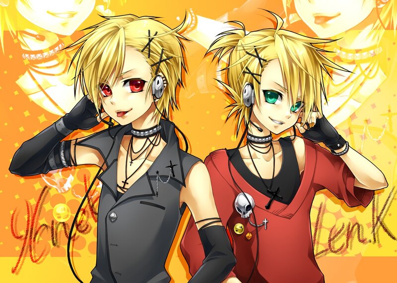 Two Anime Characters — Yellow, Energetic, Headphones, Necklaces