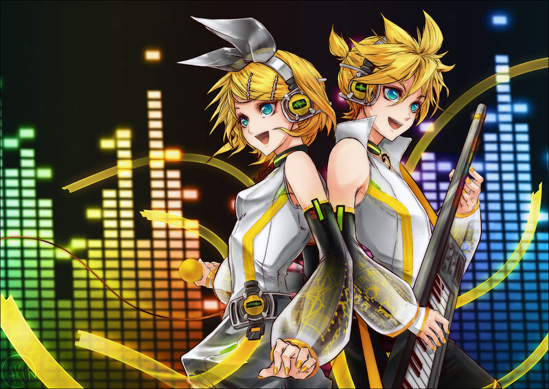Two Anime Characters — Yellow, Energetic, Night, Headphones