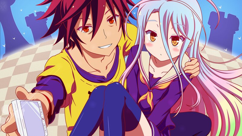 Two Anime Characters — Yellow, Playful, Afternoon, Smartphone