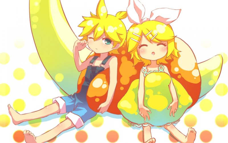 Two Anime Characters — Yellow, Playful, Banana, Polka Dots